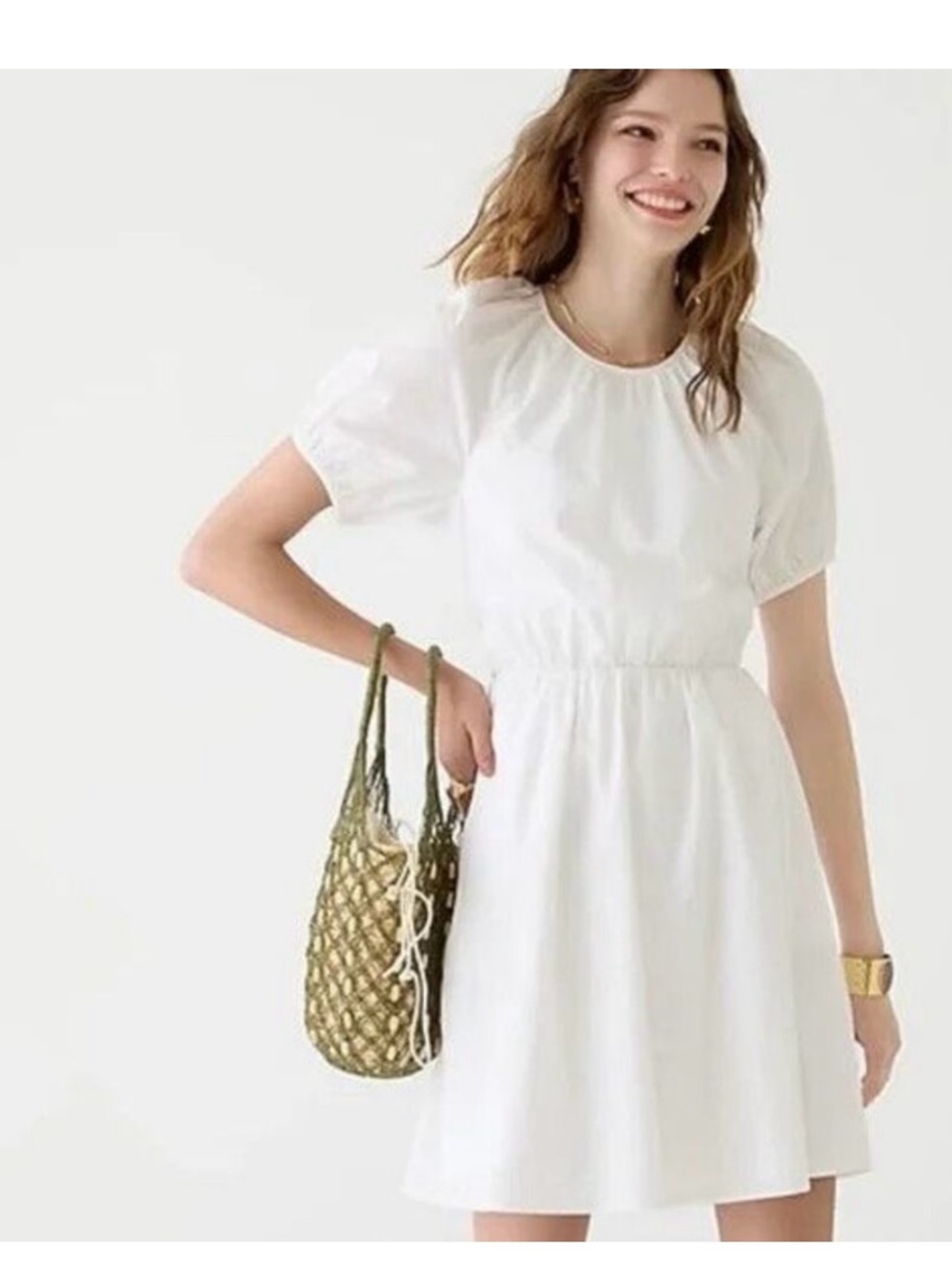 J. Crew White Puff-Sleeve Mini Dress